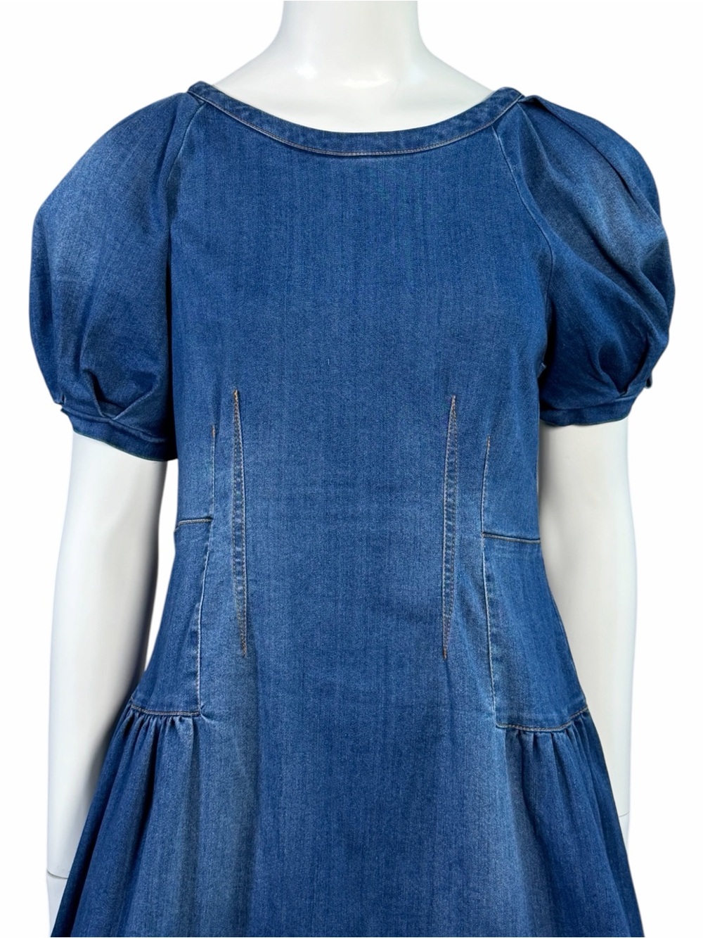 Habitual Girls Denim Mini Dress Puff Sleeve A-Line Stretch Blue Size 16 - Picture 3 of 11